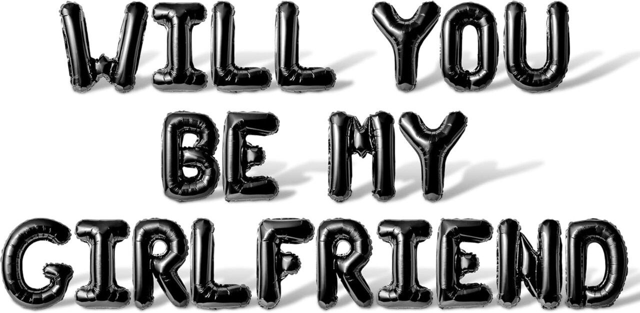 16in Black Foil Letter Balloons, “Will You Be My Girlfriend” Banner